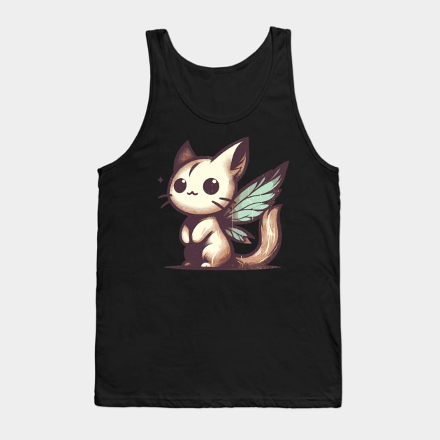 Retro Vintage Kawaii Magical Fairy Cat Tank Top by TomFrontierArt